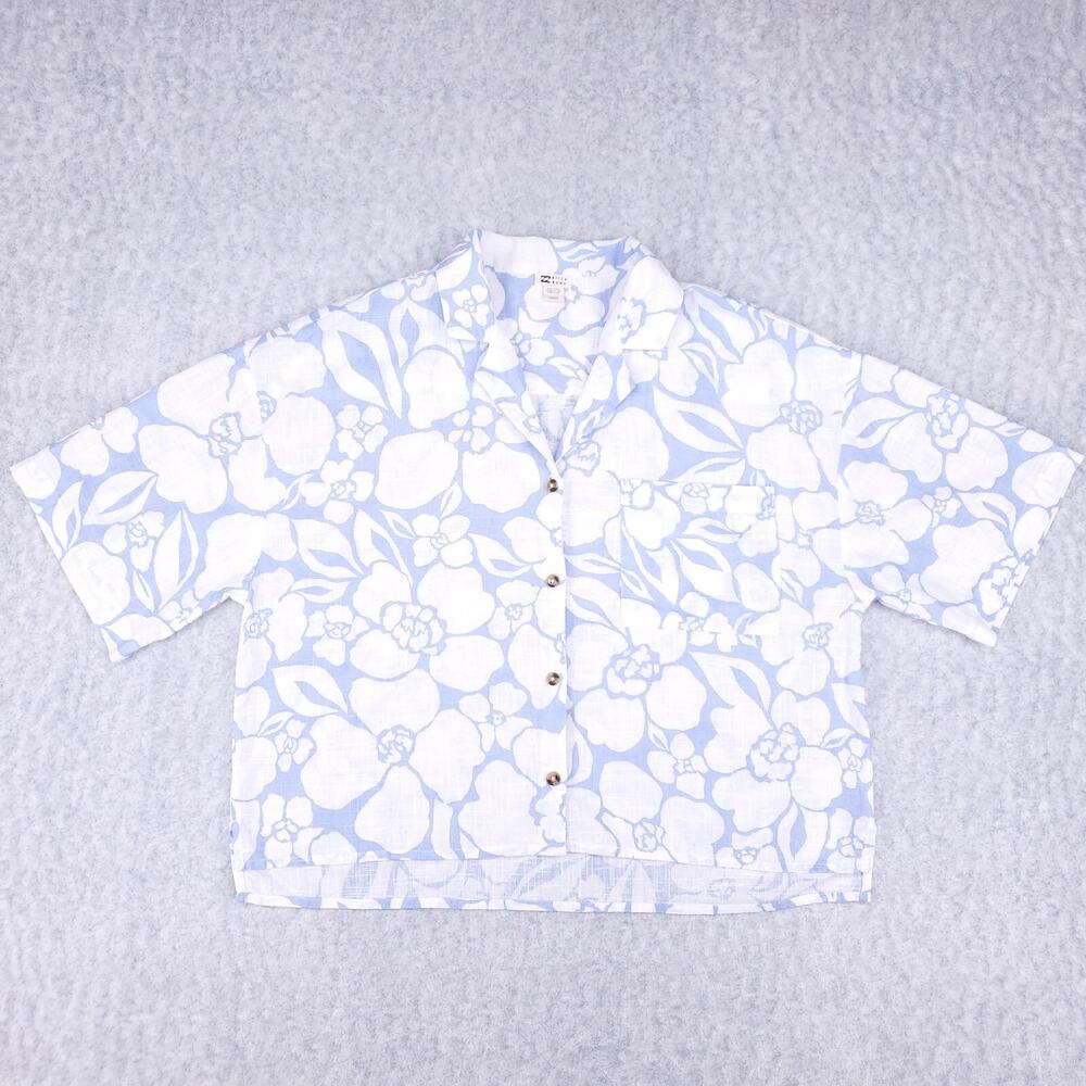 Billabong Blue and White Floral Button Down Shirt